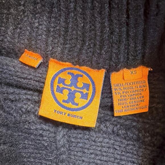 Tory Burch Dress Womens XS Black Pure Merino Wool Bell Cable Zip Cardigan Goth - Picture 14 of 16